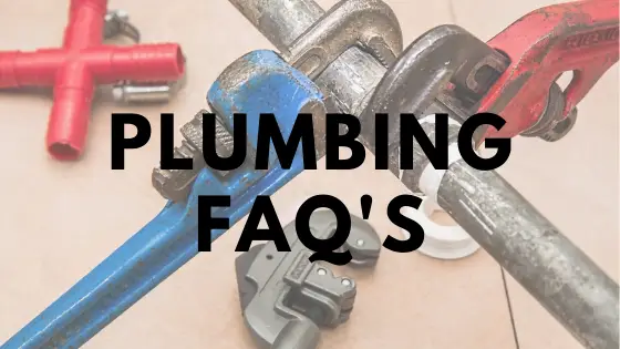 Picture of spanners holding pipes with plumbing FAQ's written over it