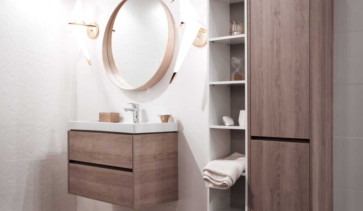 Bathroom interior with sink and faucet